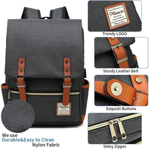 MancioVintage Laptop Backpack purple USB Charging Port for Women Travelling, bag - Picture 4 of 6